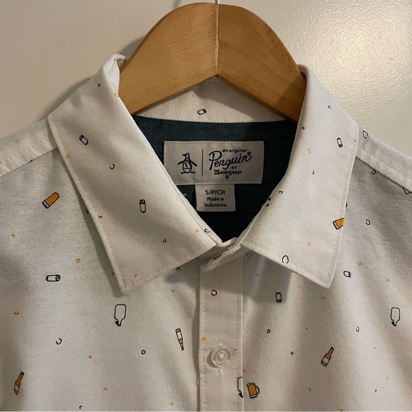 Original Penguin Beer Print Oxford Shirt Short Sleeve Size Small - Picture 5 of 14